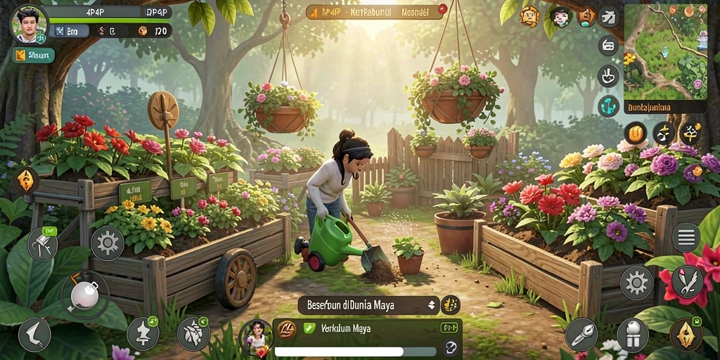 Tampilan gameplay menarik dari 4P4P yang menampilkan aktivitas berkebun.