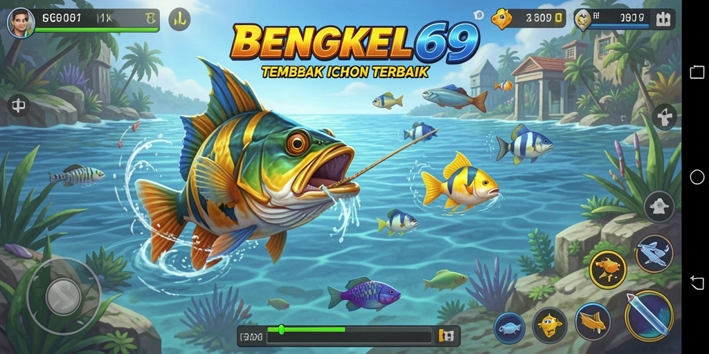 Tampilan gameplay BENGKEL69 dengan aksi menembak ikan yang seru.