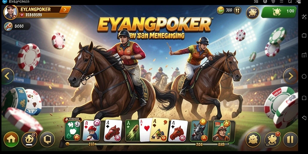 Tampilan gameplay seru di EYANGPOKER dengan balapan yang menegangkan.