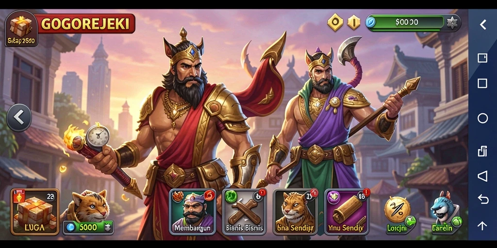 Screenshot gameplay GOGOREJEKI menampilkan pembangun bisnis yang dinamis.