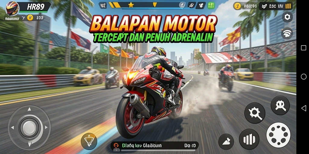 Gameplay balapan motor yang mendebarkan dan penuh tantangan.