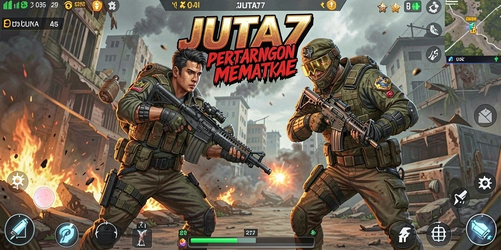 Tangkapan layar <strong>JUTA7</strong> menampilkan aksi seru dalam pertempuran Battle Royale.