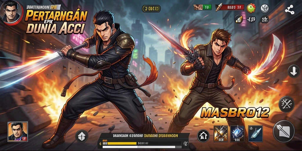 Screenshot gameplay MASBRO12 menunjukkan aksi pertarungan yang intens.