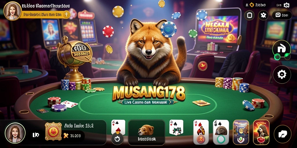 Screenshot utama MUSANG178 menampilkan dealer langsung dalam permainan Live Casino.