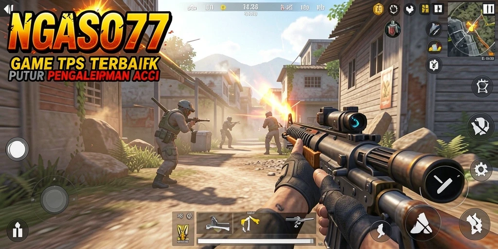 Screenshot gameplay NGASO77 menampilkan aksi menegangkan dalam pertempuran TPS.