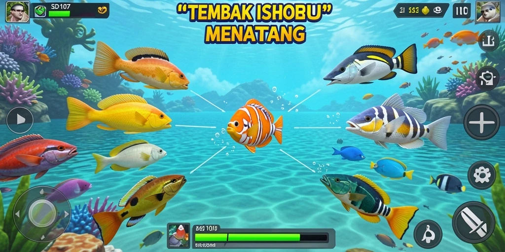 Screenshots menunjukkan gameplay menembak ikan yang seru dan penuh warna.